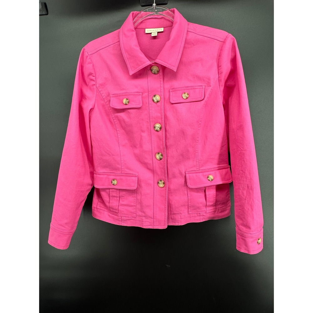 Appleseed's Pink‎ Cropped Jacket Utility Button Front Size S Preppy Chic